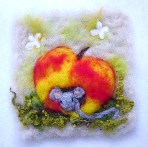 Wollbild maus apfel herbst - maus,